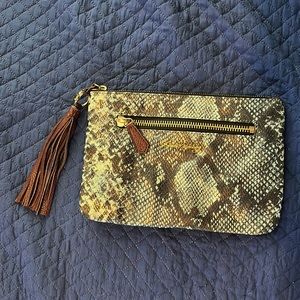 Genuine leather green & brown snakeskin clutch